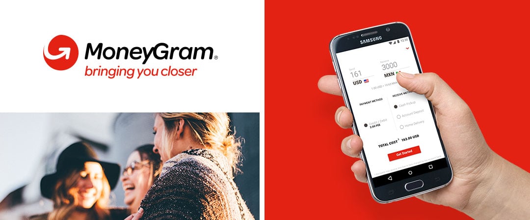 Moneygram mobile application with people smiling