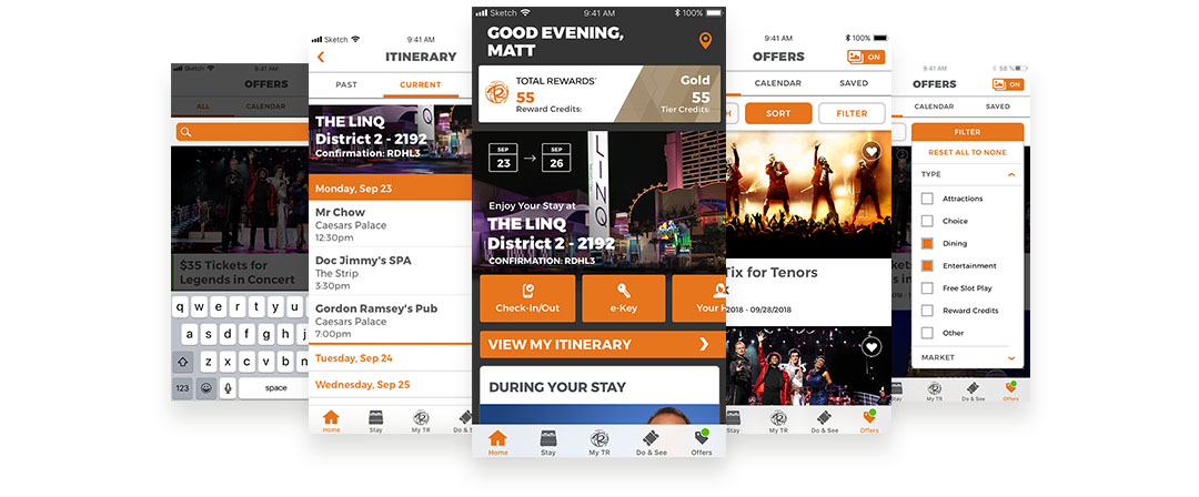 Screenshots of Caesars mobile application