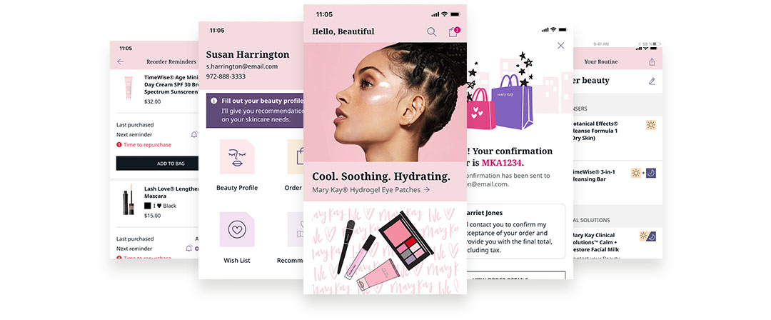 Screenshots of Mary Kay application.