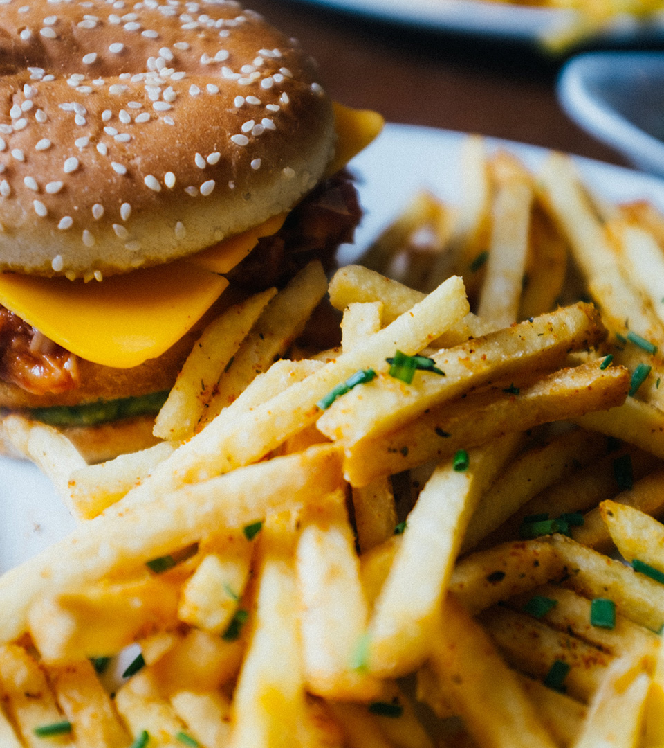 Hamburger and french fries