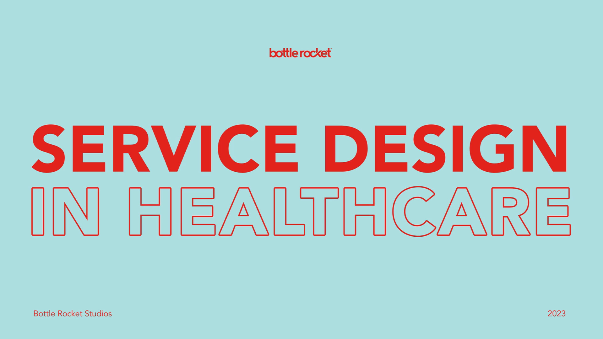 Service Design in Healthcare red text on a blue background