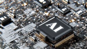 computer motherboard with chip installed that says AI.